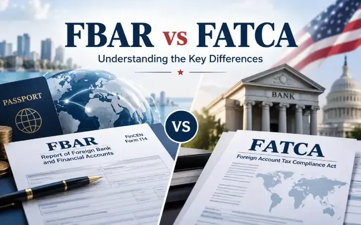 FBAR vs FATCA Overview An infographic comparing FBAR and FATCA regulations.